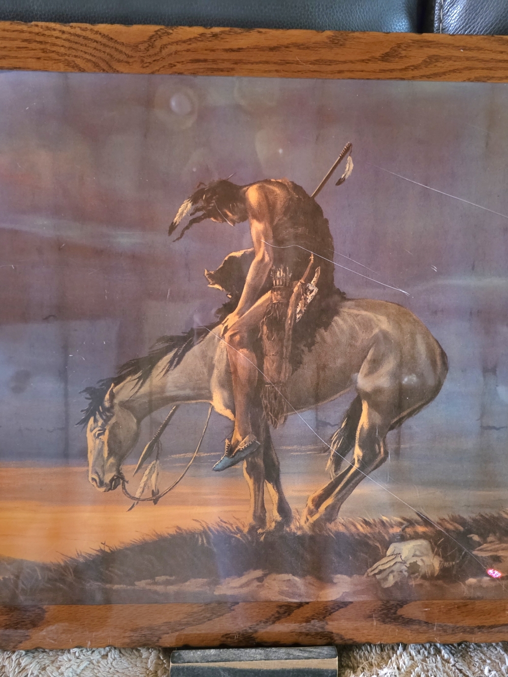 Vintage Native American "End Of The Trail" Lacquered Wall Art 22x19